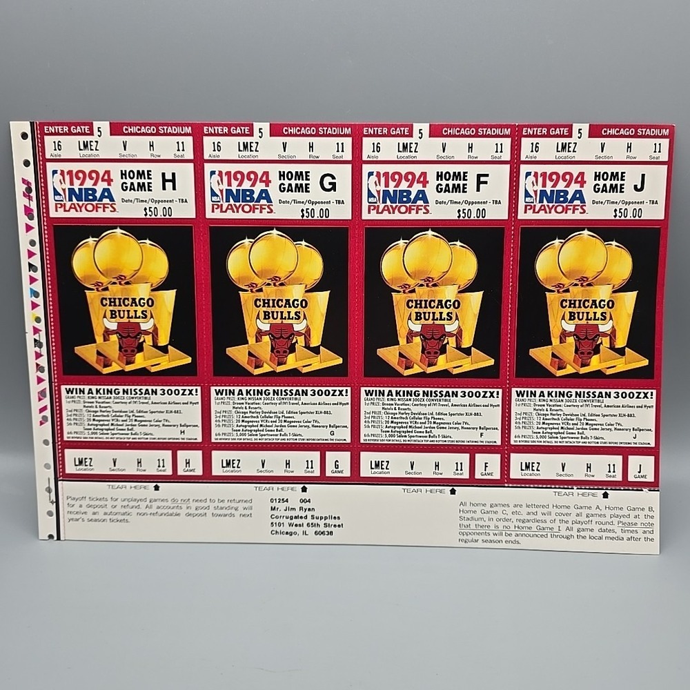 1994 Chicago Bulls Ticket Book 10 Playoff Ticket NBA RARE Jordan 90s Pippen